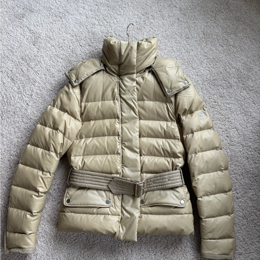 Belstaff Light Tan Goose Down Puffer Jacket Leather Belt